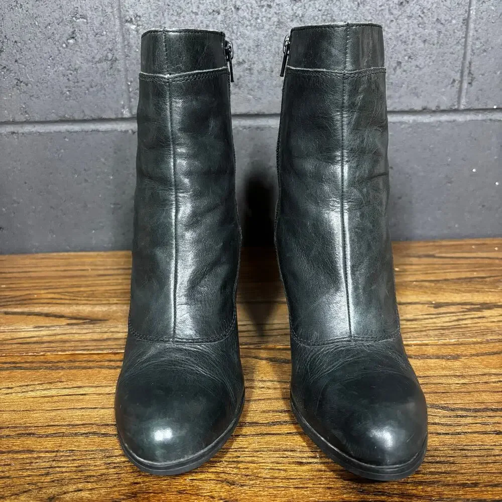 Born Black Leather Buckle Ankle Boots High Heel Moto Western Booties Womens 8.5